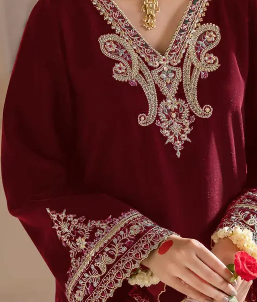 Velvet maroon palazzo set with matching dupatta , size 40
