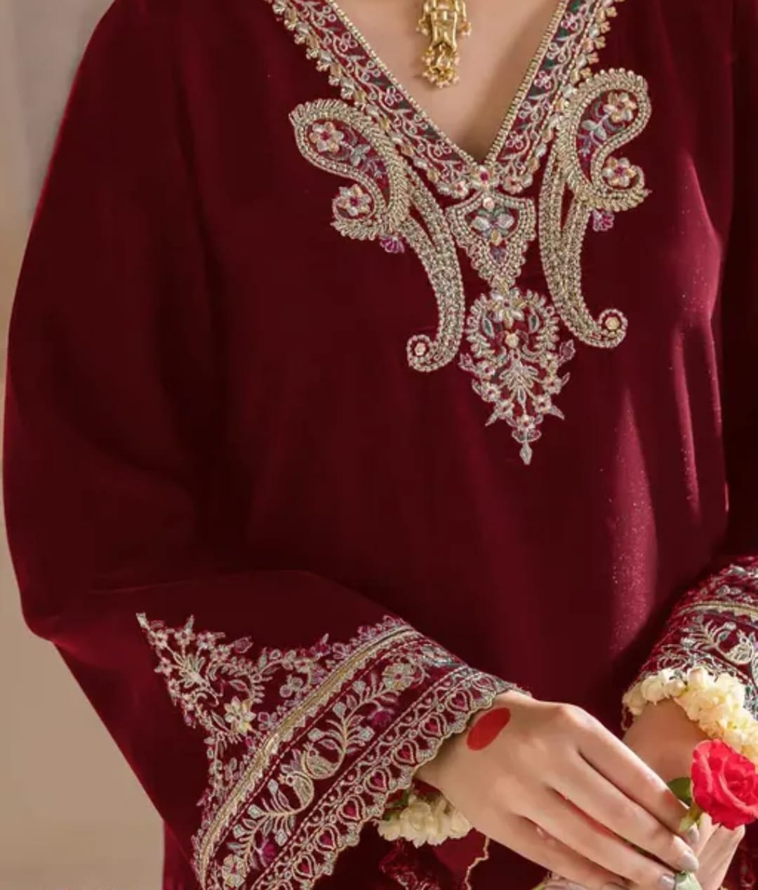 Velvet maroon palazzo set with matching dupatta , size 40