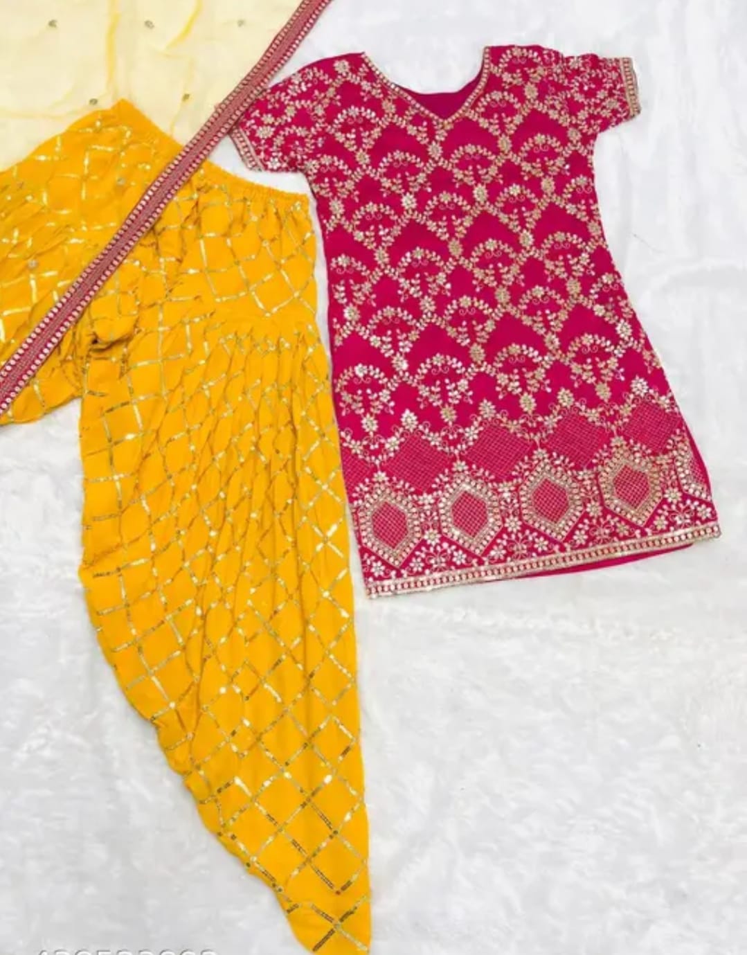 Plazzo salwar in the combination of yellow and hot pink