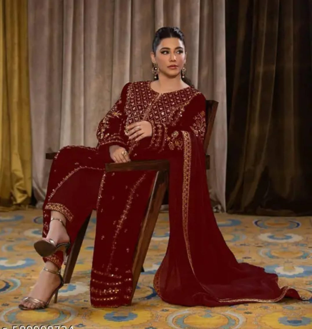 Velvet red plazzo set with dupatta