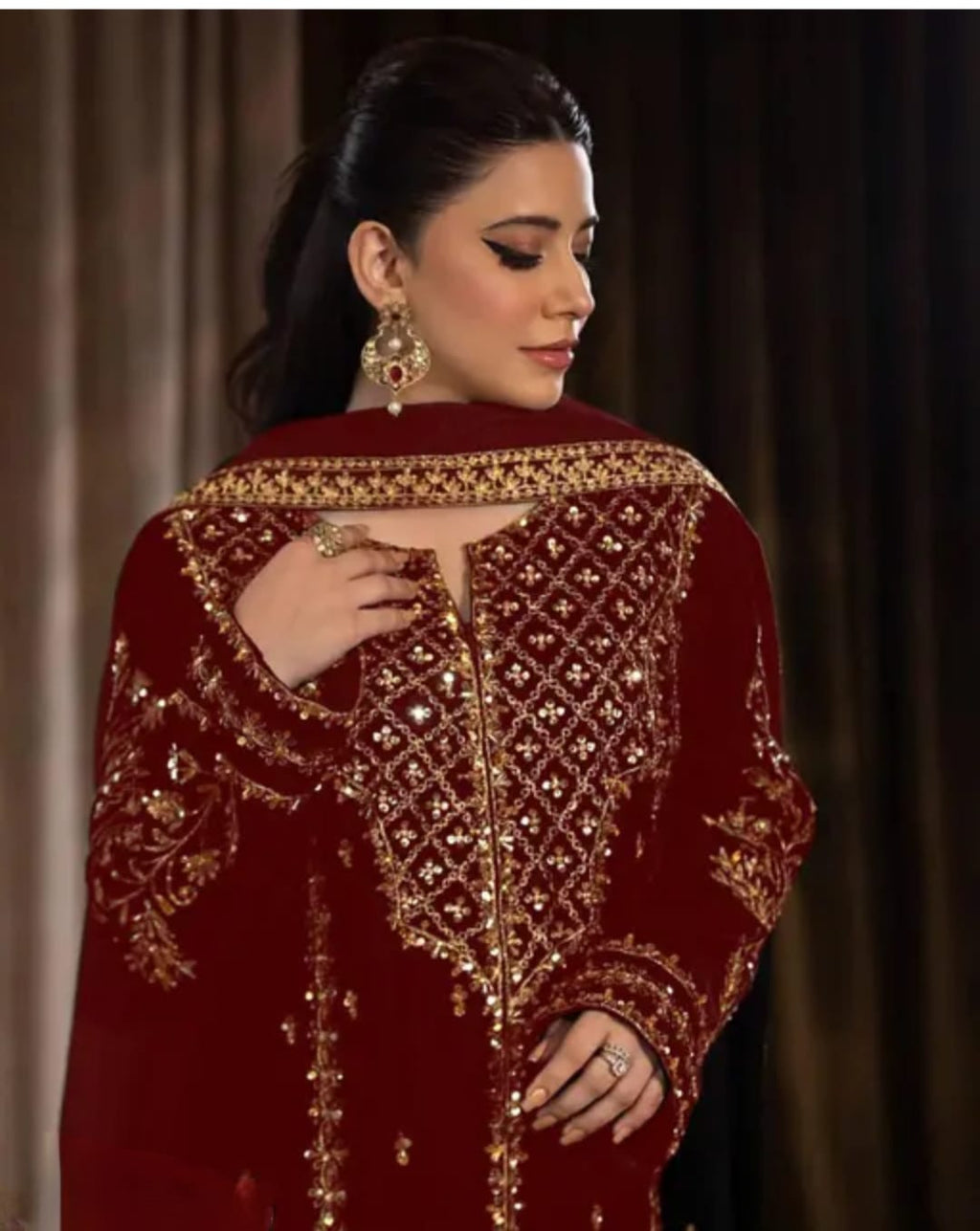 Velvet red plazzo set with dupatta