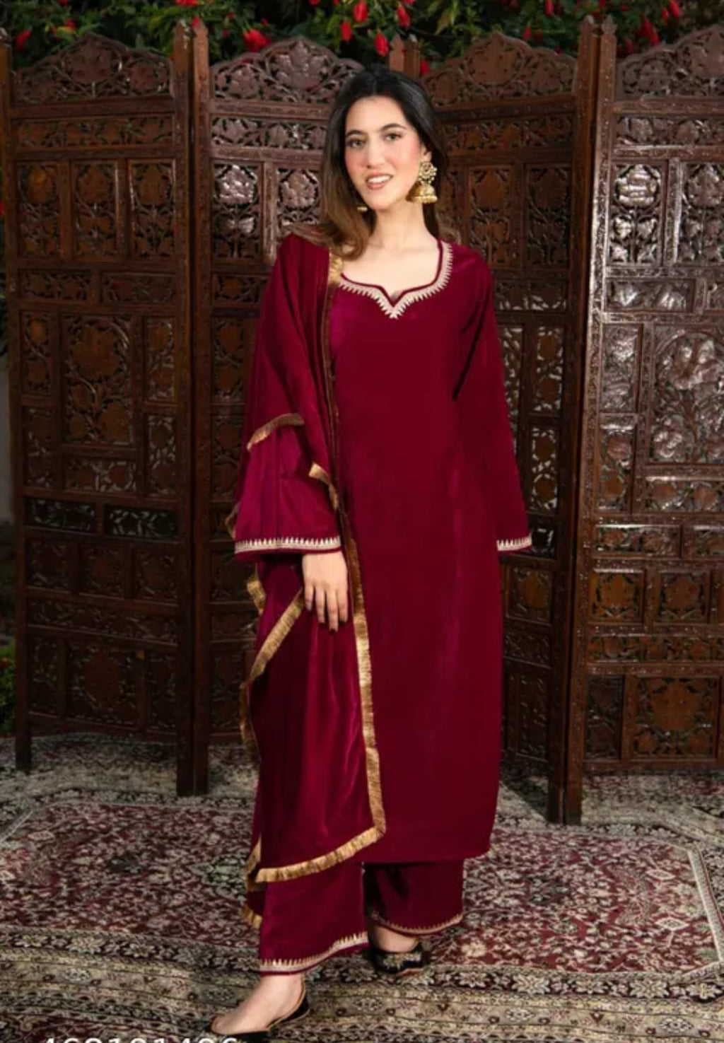 Velvet red colour broad plazzo