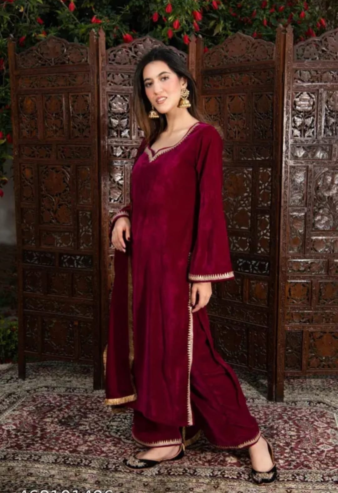 Velvet red colour broad plazzo