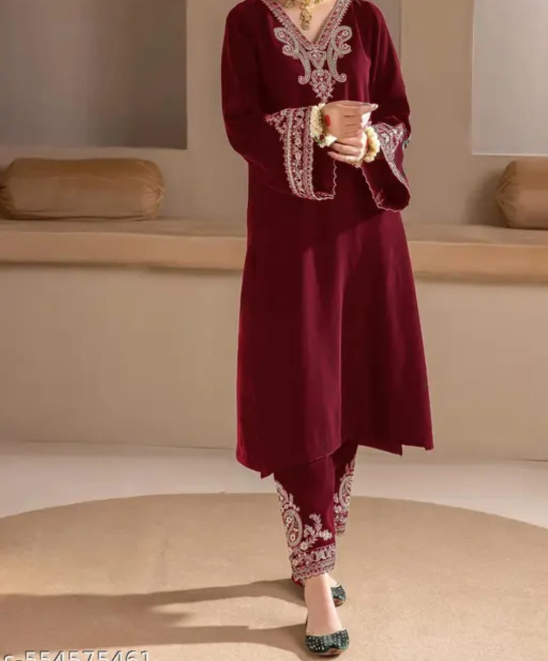 Velvet maroon palazzo set with matching dupatta , size 40