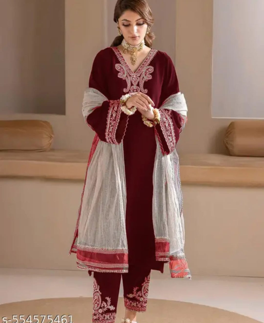 Velvet maroon palazzo set with matching dupatta , size 40