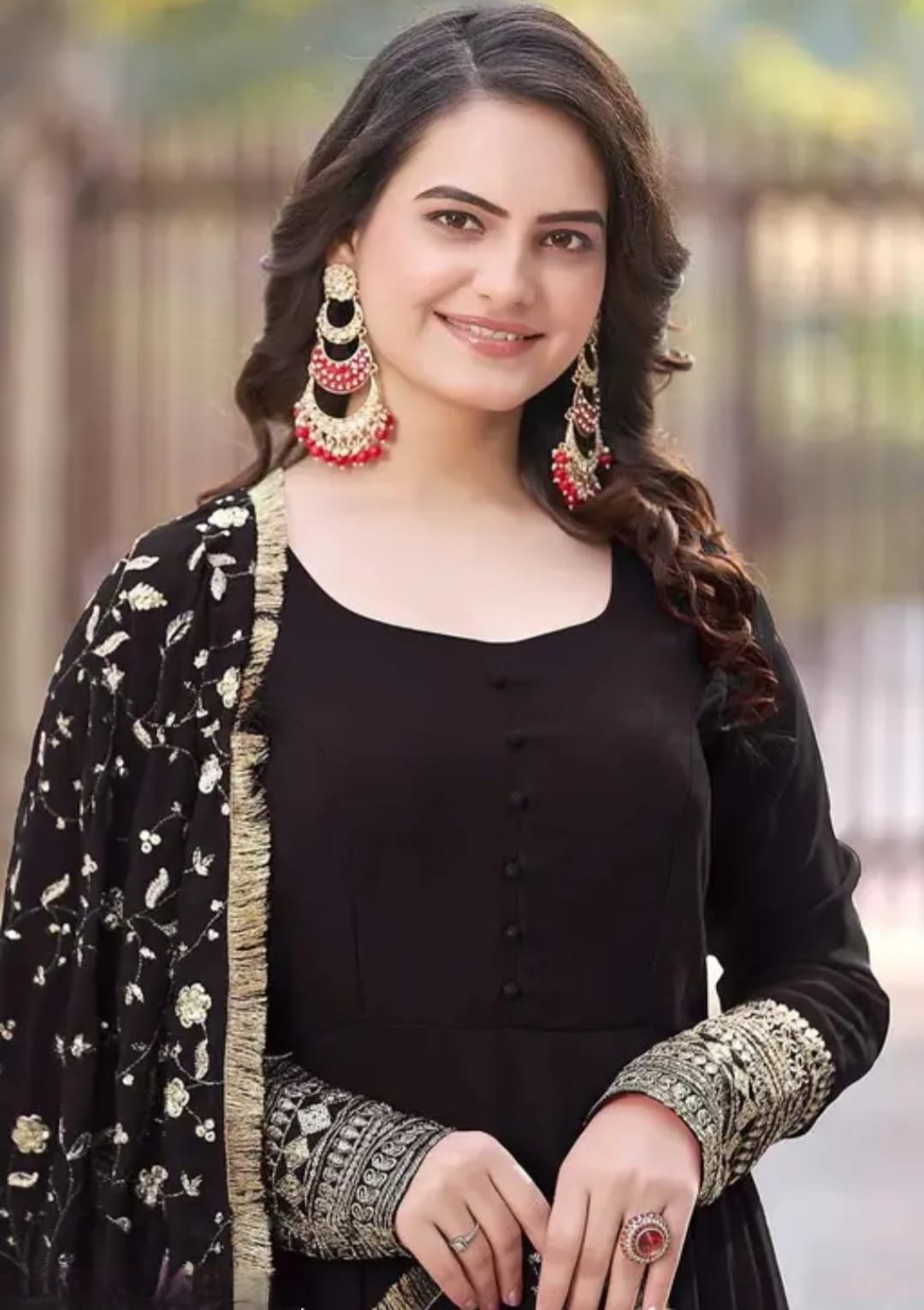 Black colour full floor length, embroidery on sleeves and full embroidered dupatta